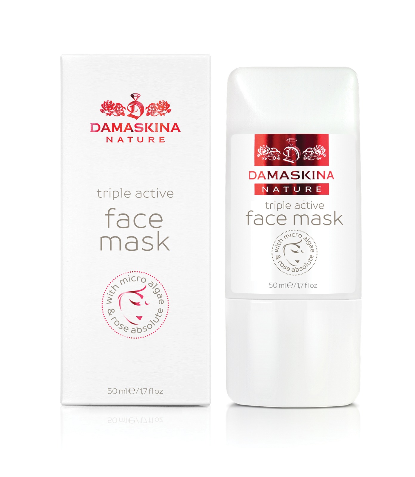 Maschera viso tripla azione con micro alghe e assoluta di Rosa Damascena 50 ml